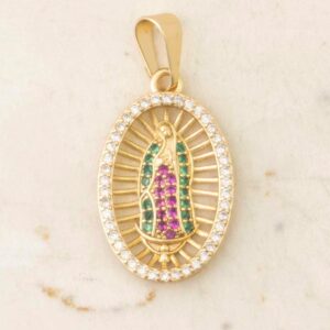 DIJE VIRGEN GUADALUPE LINEAS MARCO CIRCONES COLORES