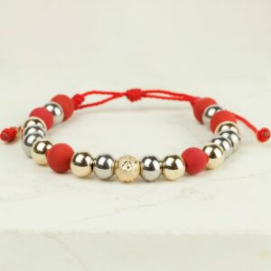 PULSERA BALINERIA ROJA ORO BLANCO Y DORADO