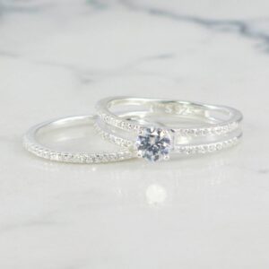 DUO DE ANILLOS SOLITARIO 2 BANDAS Y CIRCONES